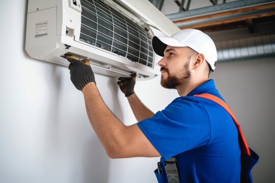 HVAC technician installing a mini split air conditioner in Sacramento