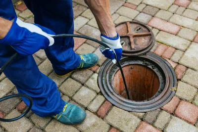Plumber cleaning an outdoor sewer drain in Sacramento